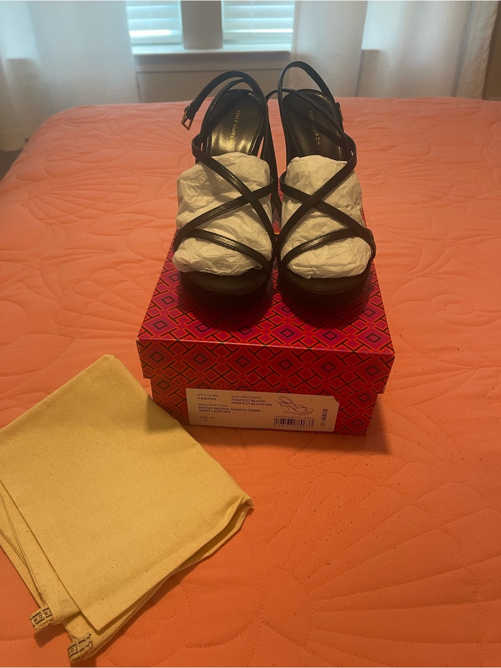 Tory Burch Black Strappy Wedge Sandals